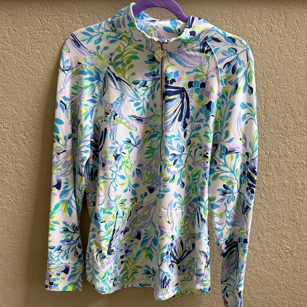 Lilly Pulitzer White Multi Floral Zip Pullover